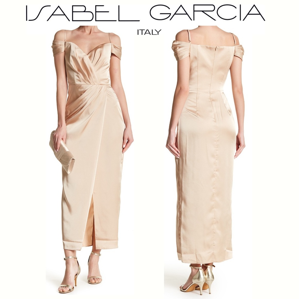 Isabel Garcia • Cold Shoulder Satin Maxi Dress M